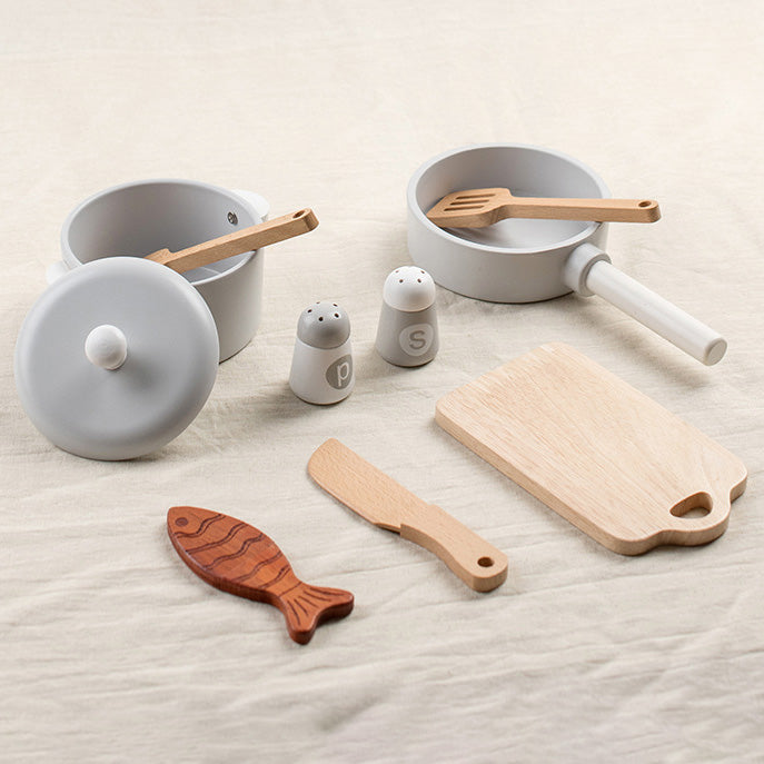 Wooden Cooking Pretend Play Set. Wooden Kitchen Food Toy.