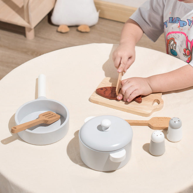 Wooden Cooking Pretend Play Set. Wooden Kitchen Food Toy.