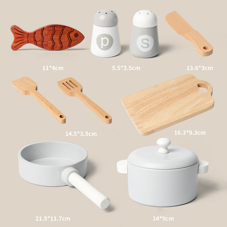 Wooden Cooking Pretend Play Set. Wooden Kitchen Food Toy.