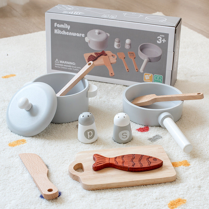 Wooden Cooking Pretend Play Set. Wooden Kitchen Food Toy.