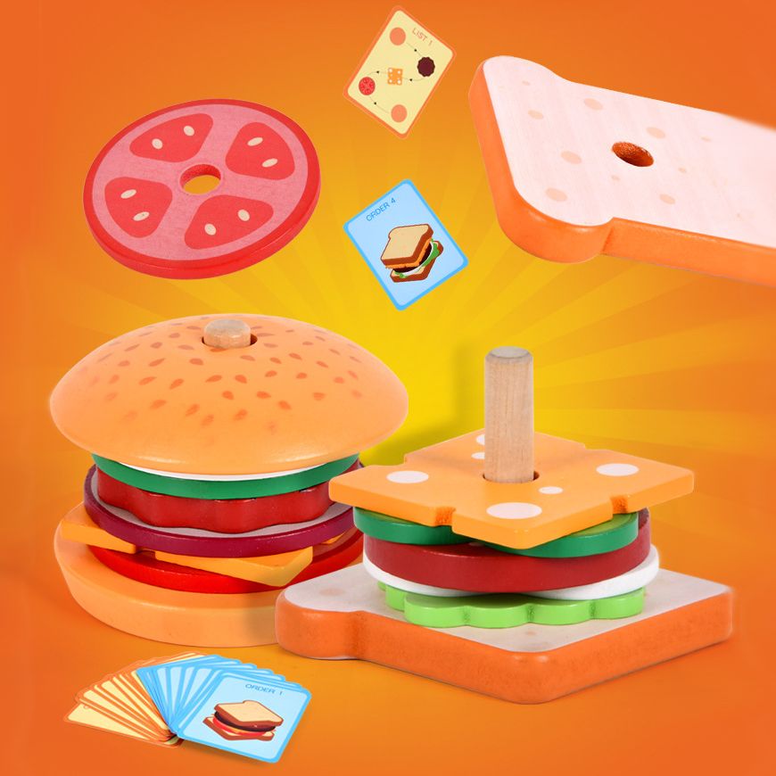 Wooden Hamburger & Sandwich Fast Food Order Kitchen Game