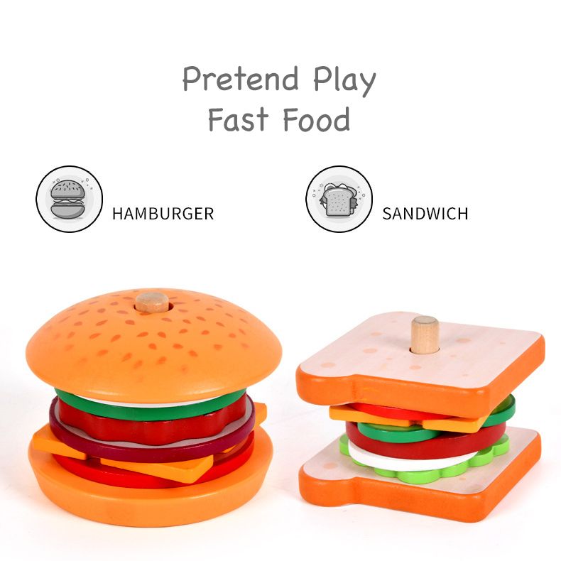 Wooden Hamburger & Sandwich Fast Food Order Kitchen Game