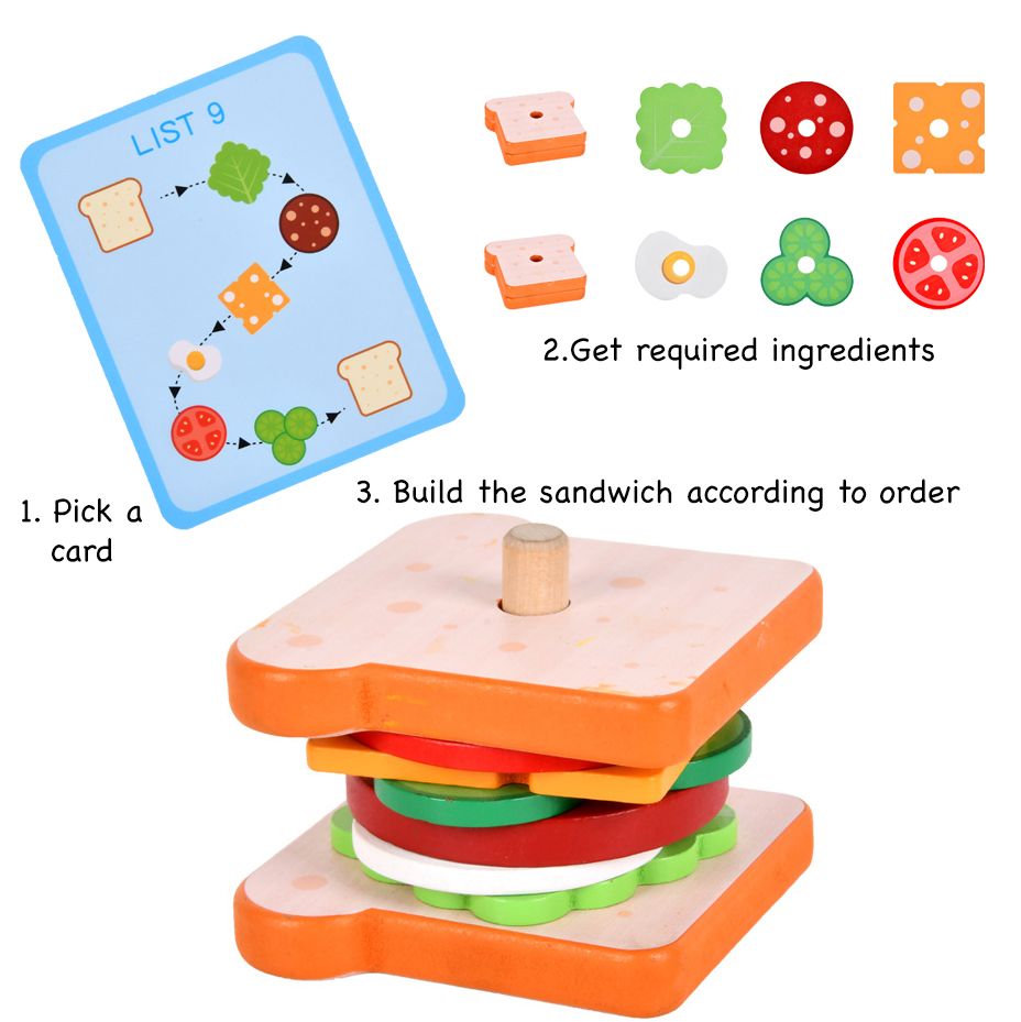 Wooden Hamburger & Sandwich Fast Food Order Kitchen Game