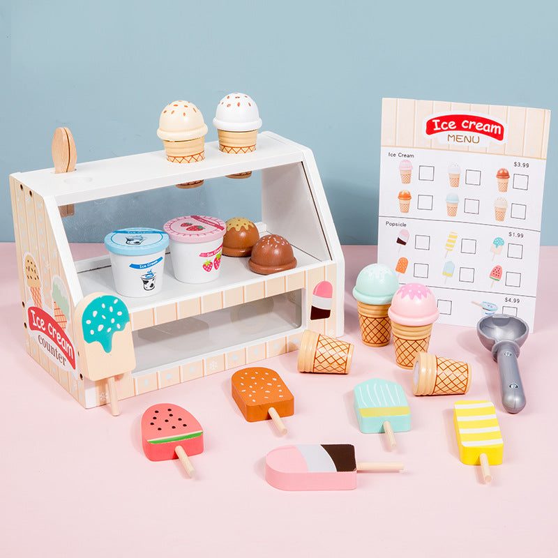 Wooden Ice Cream Counter Pretend Play Kitchen Toy With counter