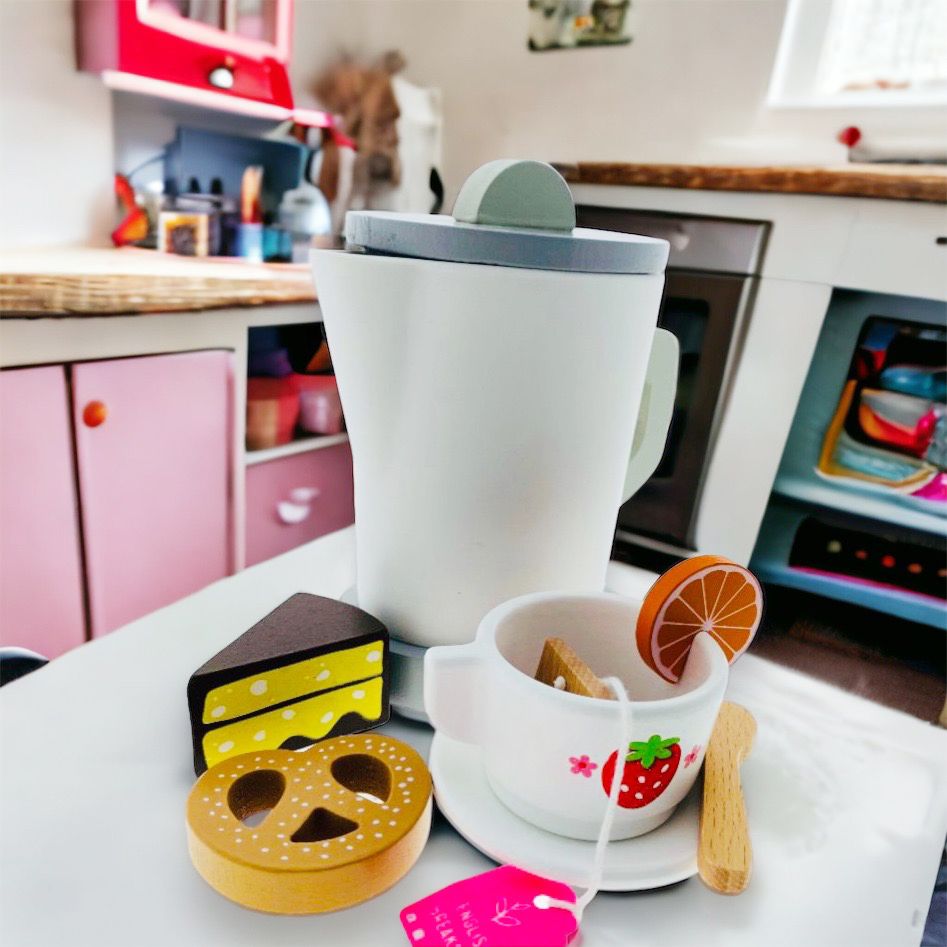 Wooden Kettle Tea Pretend Play Set. Kitchen Food Toy.