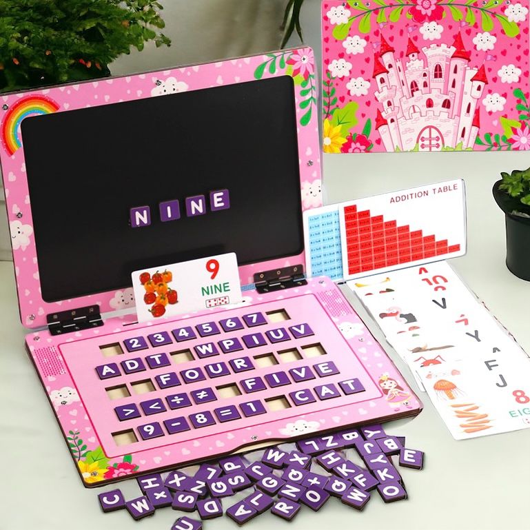 Wooden Laptop Magnetic Alphabet  Keypad Educational Toy Gift