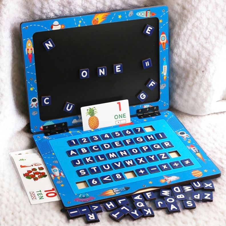 Wooden Laptop Magnetic Alphabet  Keypad Educational Toy Gift