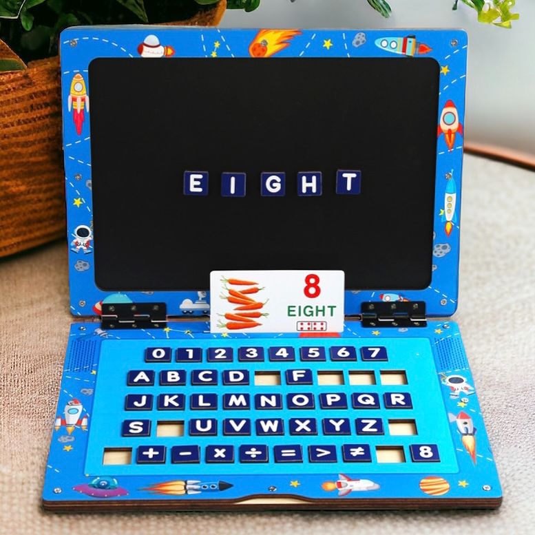 Wooden Laptop Magnetic Alphabet  Keypad Educational Toy Gift
