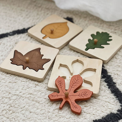 Wooden Knob Leaf Puzzle Montessori Early Learning STEM toy