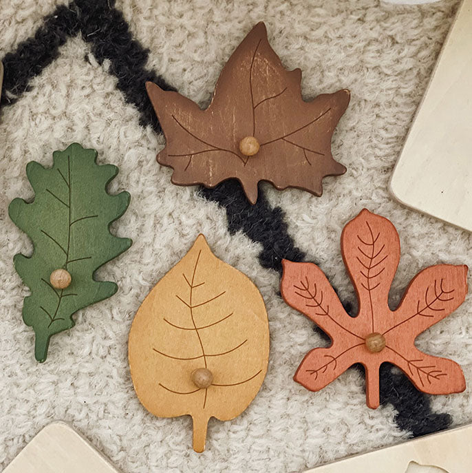 Wooden Knob Leaf Puzzle Montessori Early Learning STEM toy