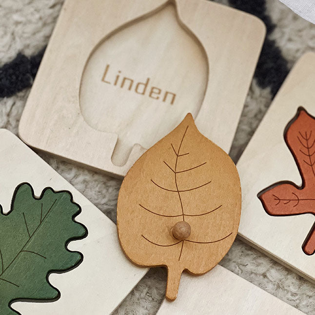 Wooden Knob Leaf Puzzle Montessori Early Learning STEM toy