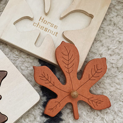 Wooden Knob Leaf Puzzle Montessori Early Learning STEM toy