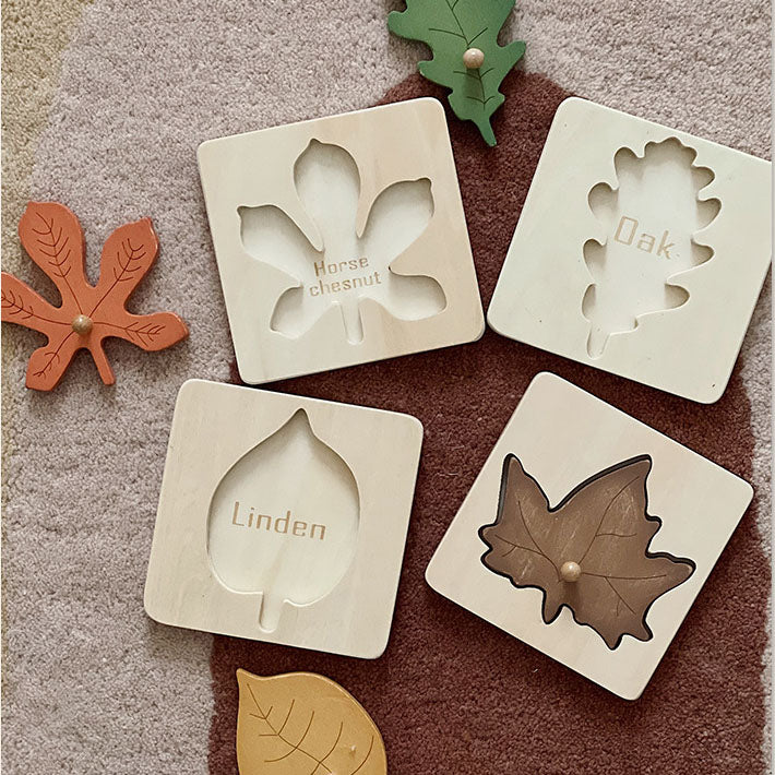 Wooden Knob Leaf Puzzle Montessori Early Learning STEM toy