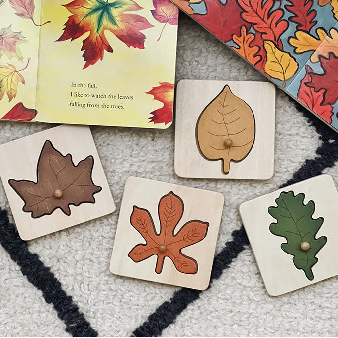 Wooden Knob Leaf Puzzle Montessori Early Learning STEM toy