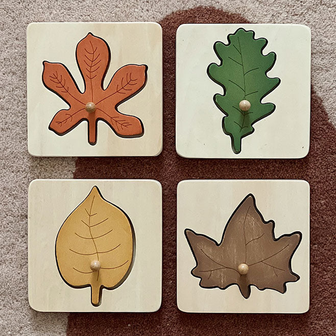 Wooden Knob Leaf Puzzle Montessori Early Learning STEM toy