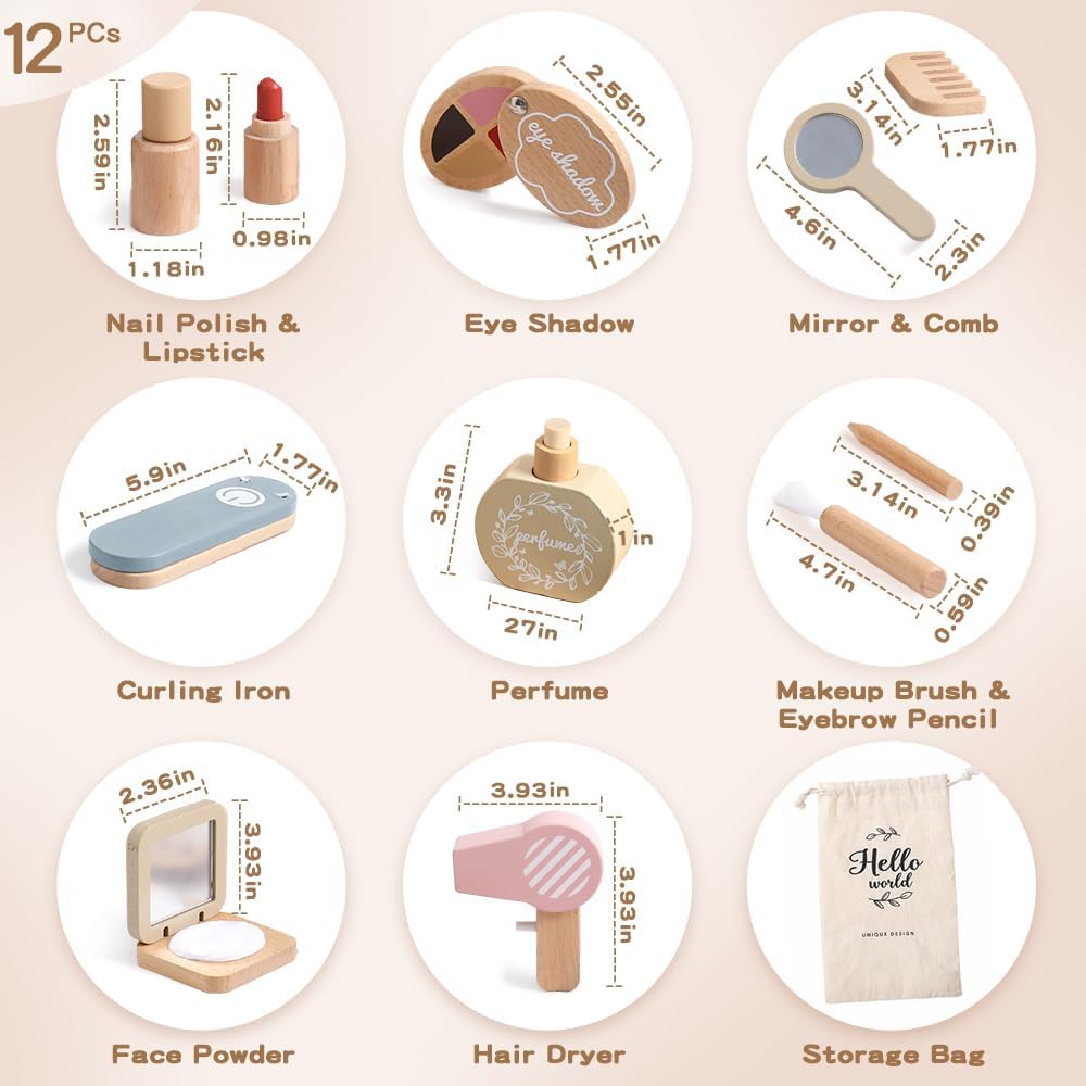 Wooden Make Up Pretend Play Set Perfect Gift Set for Girls