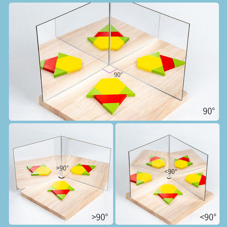 Wooden Mirror Shapes Cognition Collage Building Puzzle Game