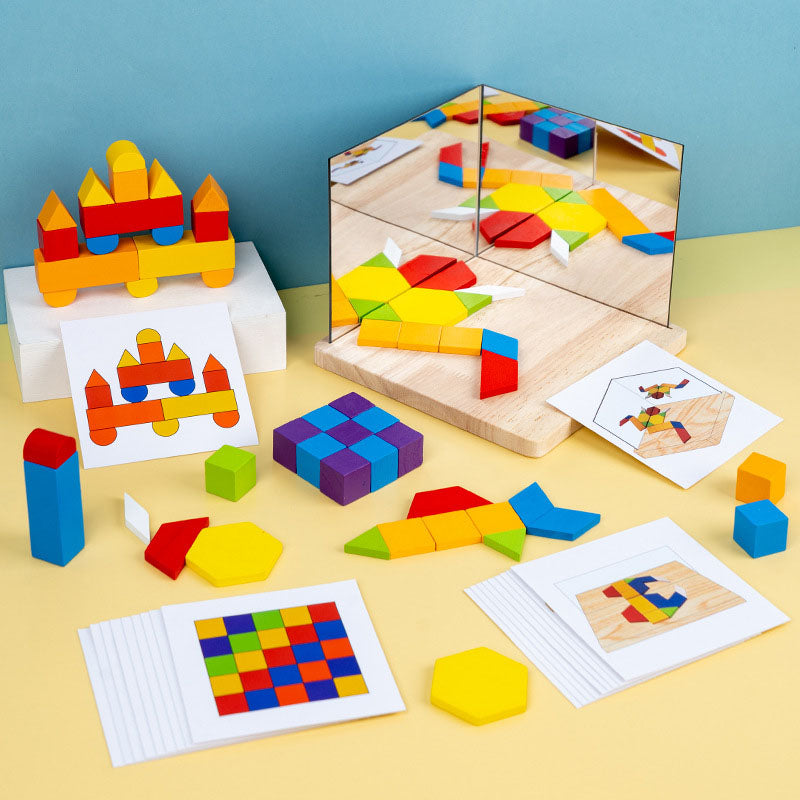 Wooden Mirror Shapes Cognition Collage Building Puzzle Game