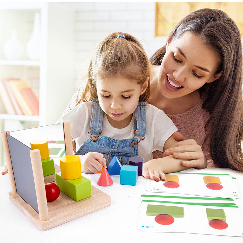 Wooden Mirror Shapes Cognition Collage Building Puzzle Game