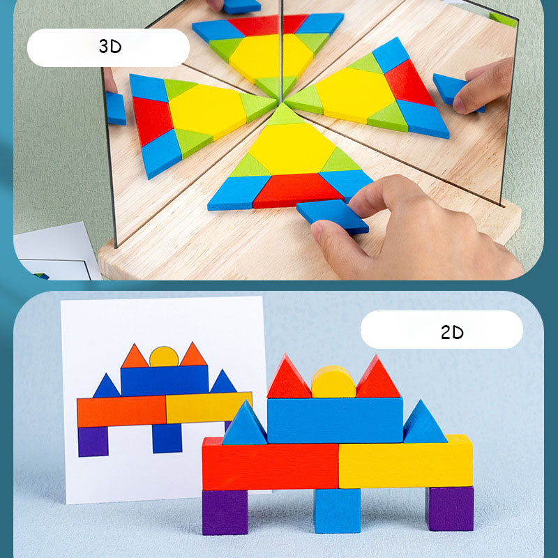 Wooden Mirror Shapes Cognition Collage Building Puzzle Game