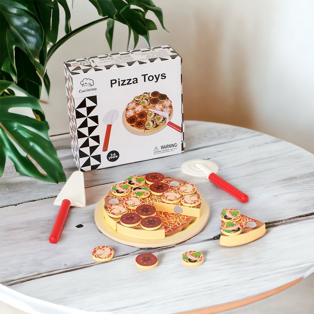 Wooden Pizza Set Pretend Play Kitchen Set. Wooden Food Toy