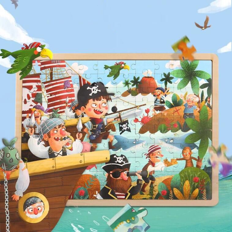 Tooky Toy Wooden Jigsaw Puzzle Pirate or Animal Theme