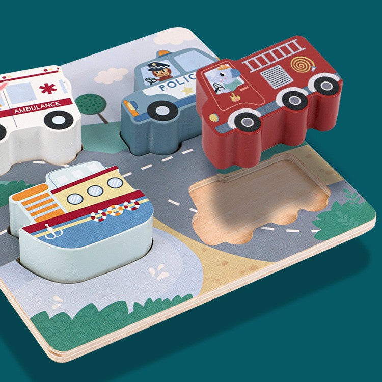 Wooden Traffic Sound Puzzle Toddler Cognitive Development