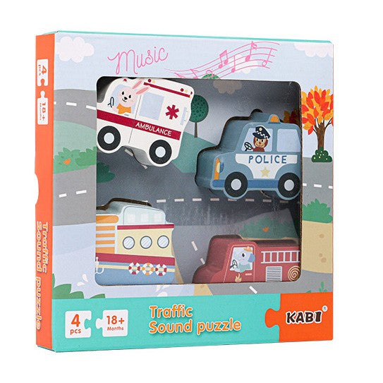 Wooden Traffic Sound Puzzle Toddler Cognitive Development