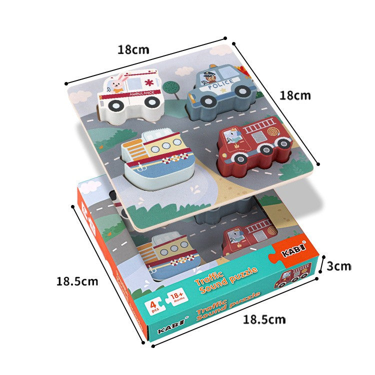Wooden Traffic Sound Puzzle Toddler Cognitive Development