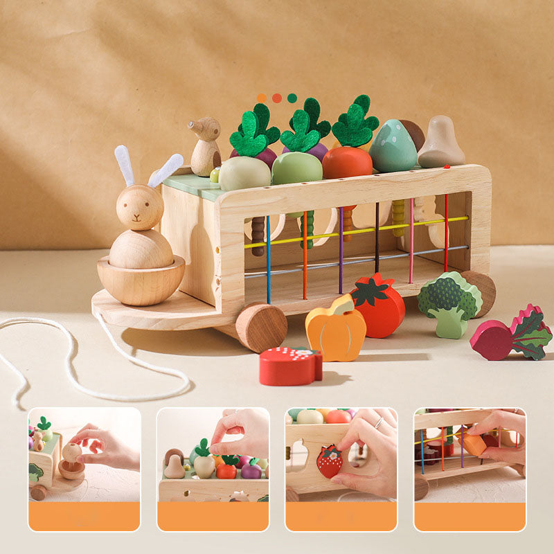 Montessori inspired wooden multi activity farm cart