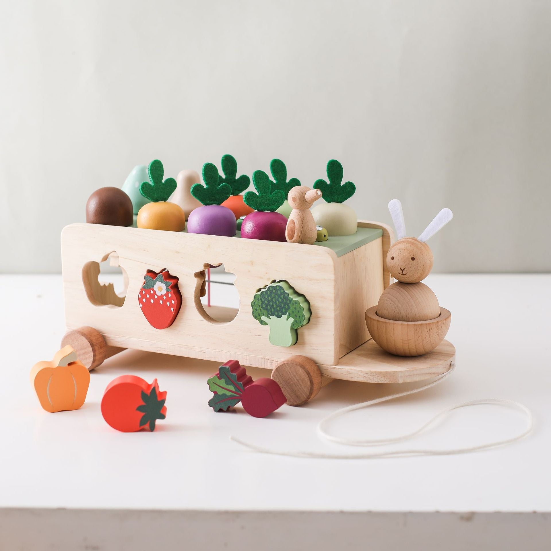 Montessori inspired wooden multi activity farm cart