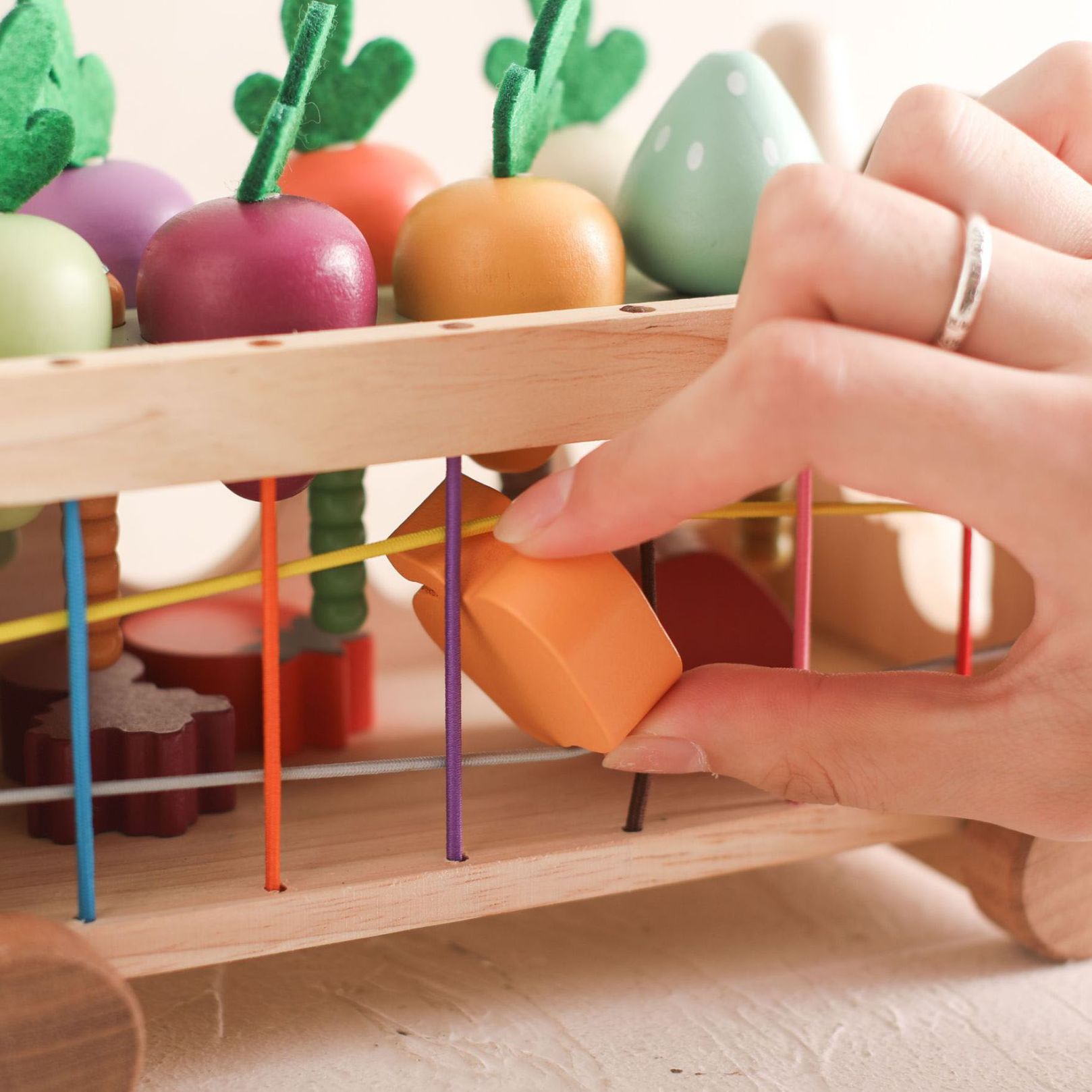 Montessori inspired wooden multi activity farm cart