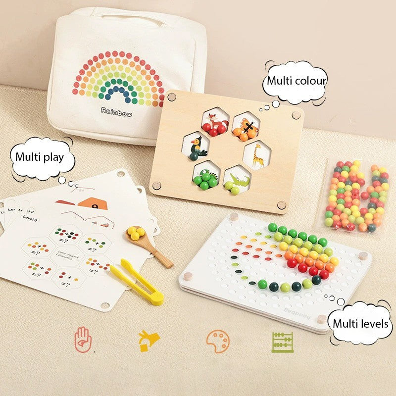 Montessori Inspired Wooden Rainbow Beads Educational Activity Board