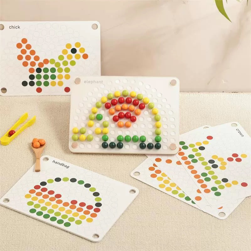 Montessori Inspired Wooden Rainbow Beads Educational Activity Board