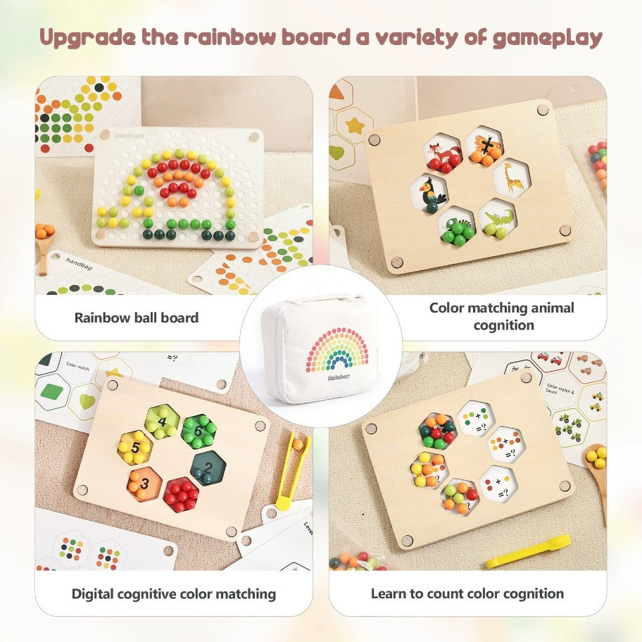 Montessori Inspired Wooden Rainbow Beads Educational Activity Board