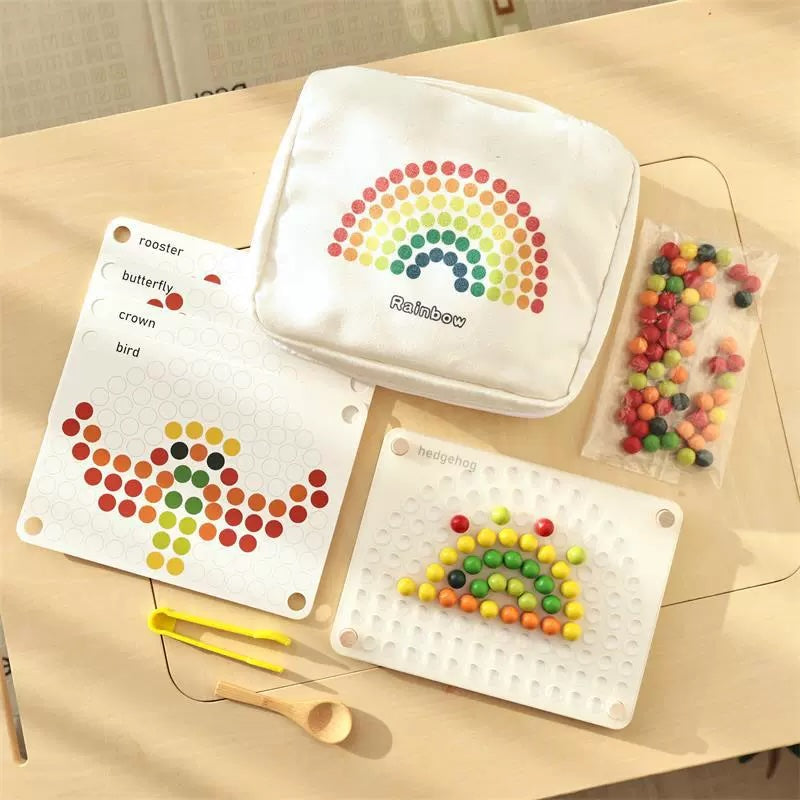 Montessori Inspired Wooden Rainbow Beads Educational Activity Board