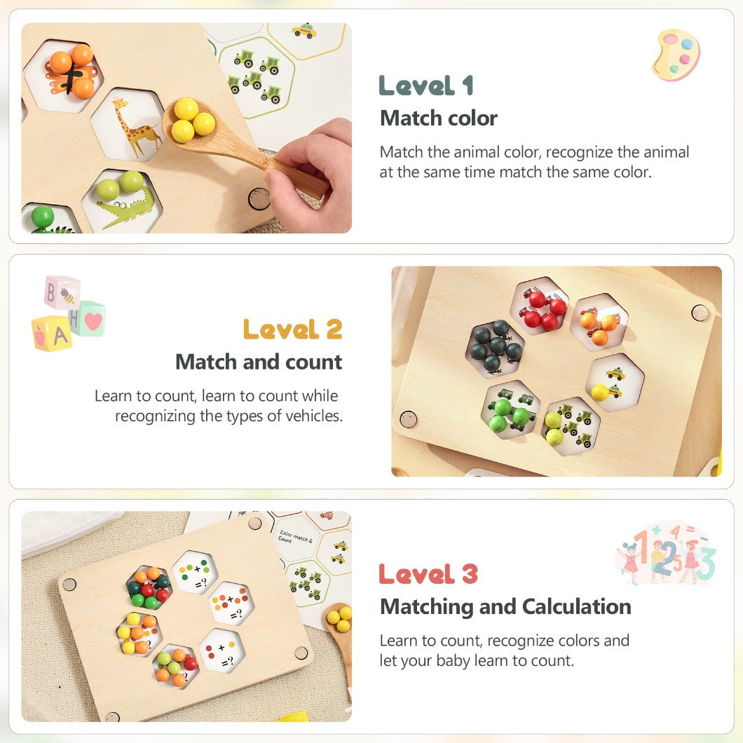 Montessori Inspired Wooden Rainbow Beads Educational Activity Board