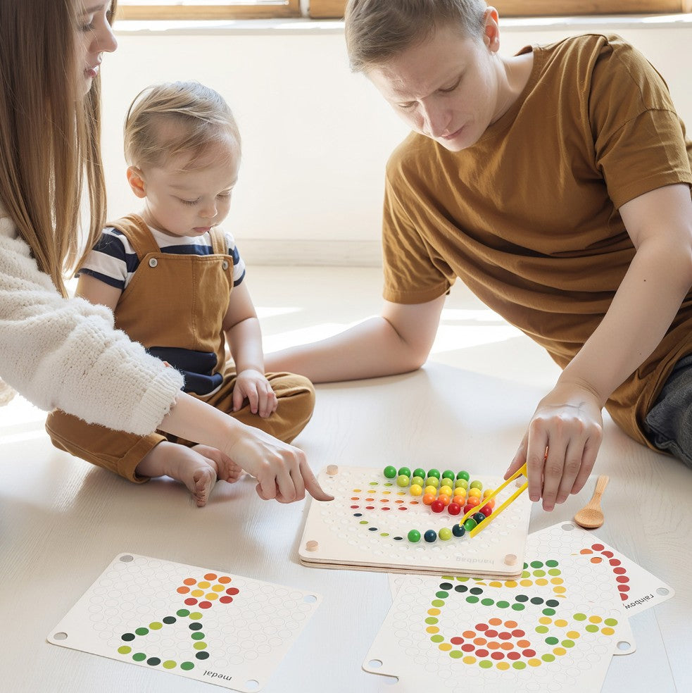 Montessori Inspired Wooden Rainbow Beads Educational Activity Board