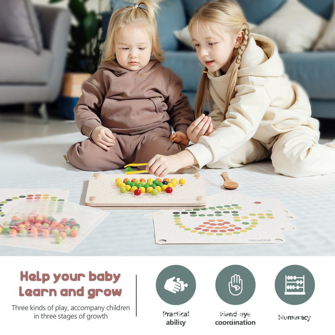 Montessori Inspired Wooden Rainbow Beads Educational Activity Board