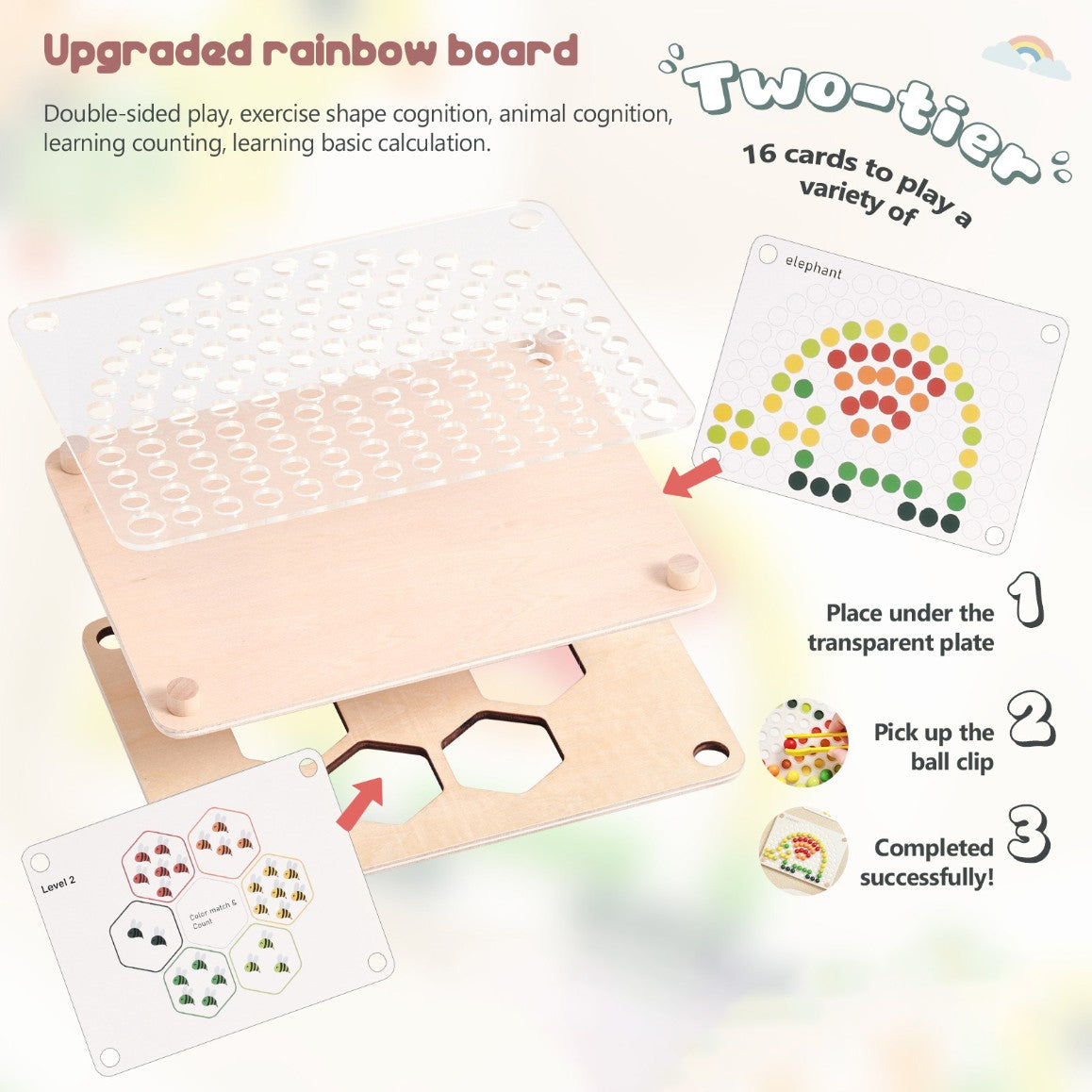 Montessori Inspired Wooden Rainbow Beads Educational Activity Board