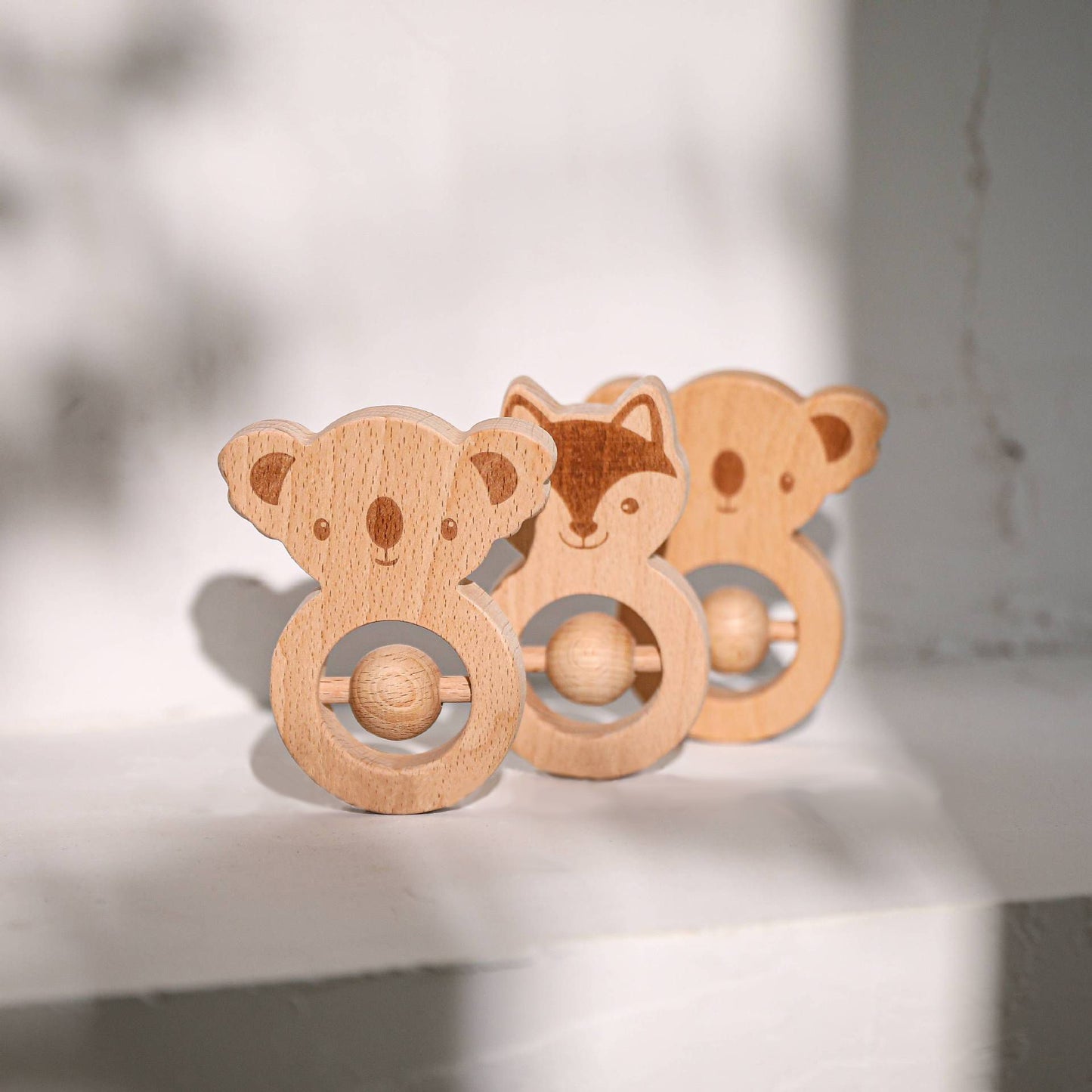 Wooden Fox, Koala Round Rattle, Teether Perfect baby gift