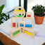 Wooden sensory blocks, liquid with fish, sand with shells or beads with sound