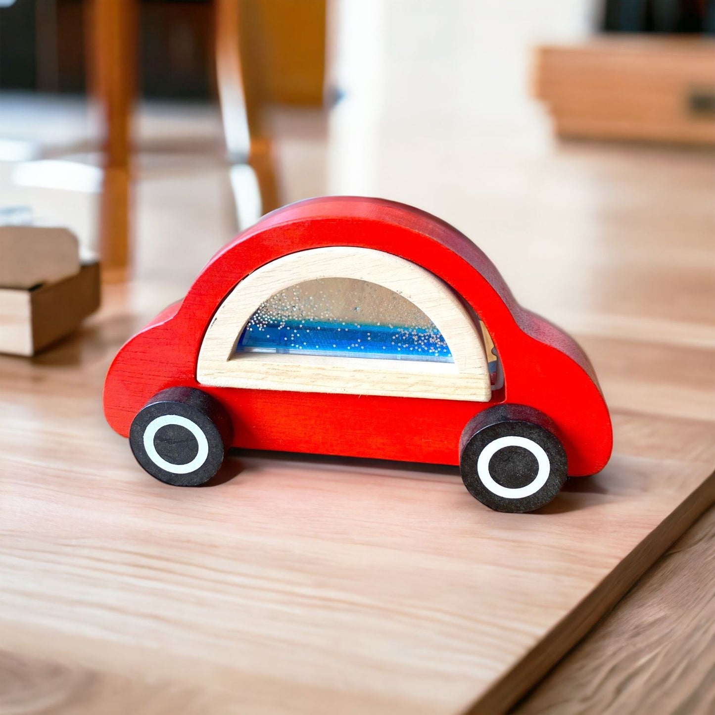 Wooden Sensory Car with liquid and sparkles Perfect gift