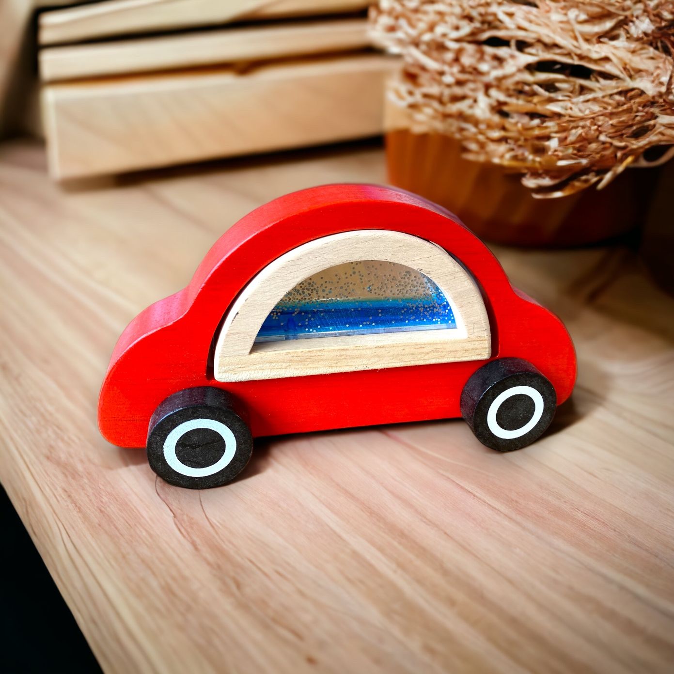 Wooden Sensory Car with liquid and sparkles Perfect gift