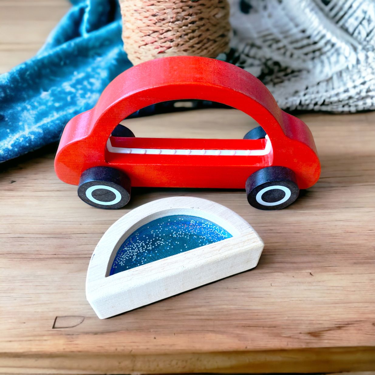 Wooden Sensory Car with liquid and sparkles Perfect gift