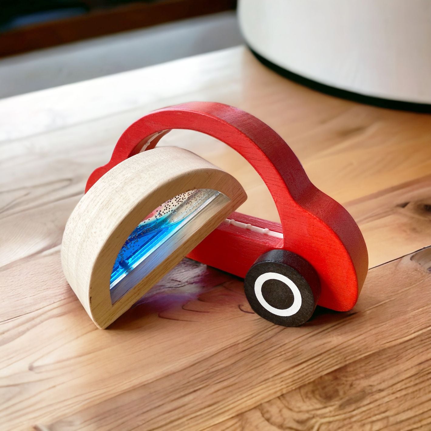 Wooden Sensory Car with liquid and sparkles Perfect gift