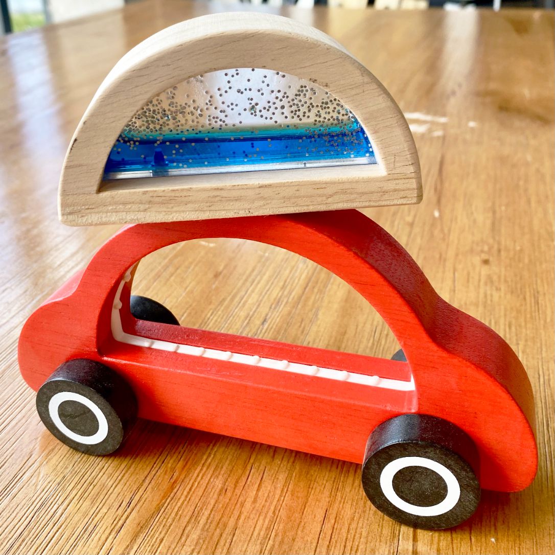 Wooden Sensory Car with liquid and sparkles Perfect gift
