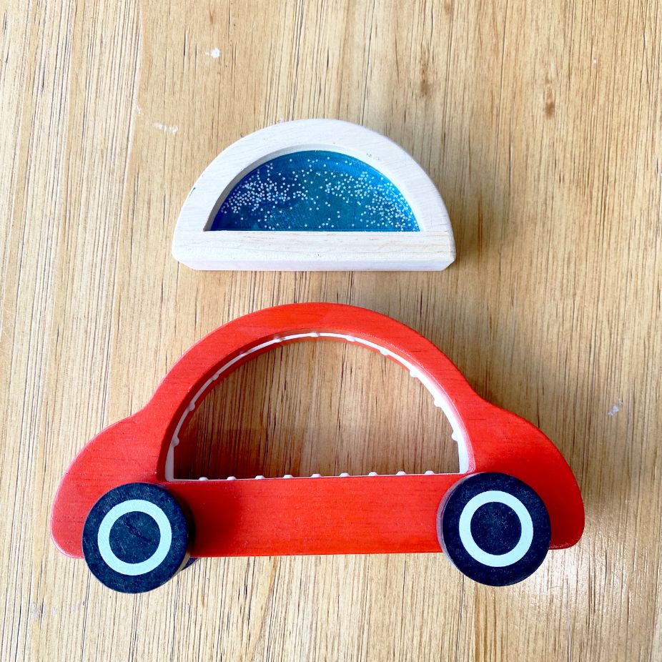 Wooden Sensory Car with liquid and sparkles Perfect gift