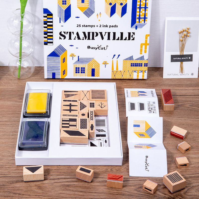 Wooden Stamping Kit Build your own villa town city Stampville
