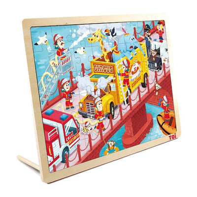 TOI Circus Fire Rescue 48pc Wooden Jigsaw Puzzle Storage Tray